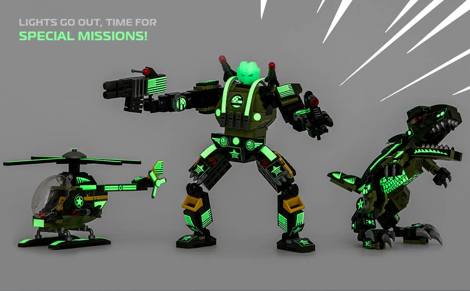 Glow in The Dark Army Robot 3-in-1 Set