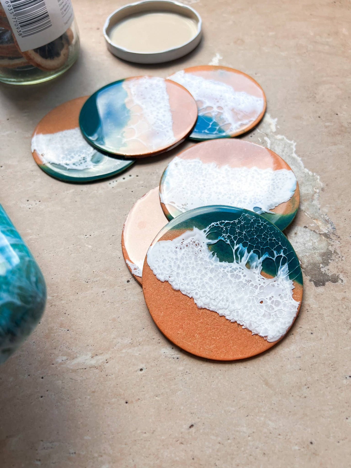 Ocean Resin Art Cheese Board and Coaster Set of Four