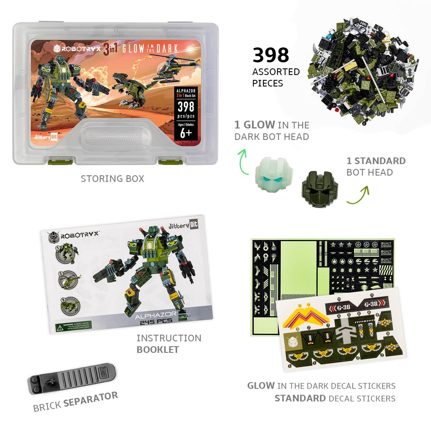 Glow in The Dark Army Robot 3-in-1 Set