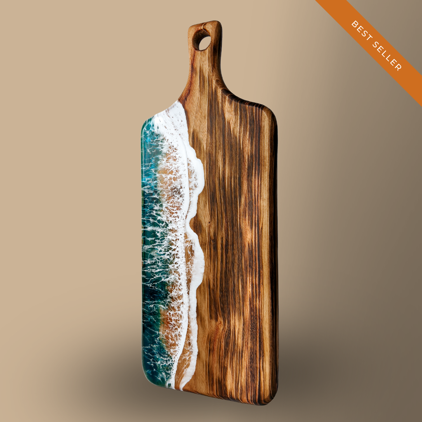 Large Beach Art Cheese Board Paddle Handle Ocean Design