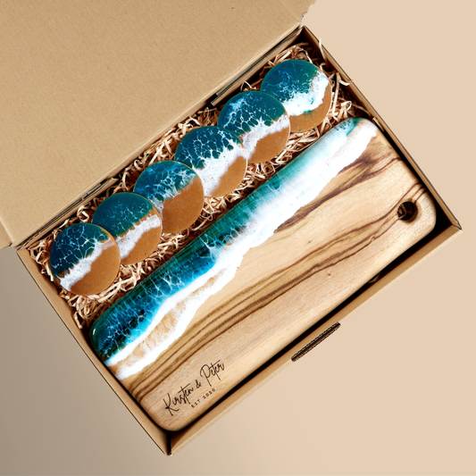 Ocean Resin Art Cheese Board and Coaster Set of Four