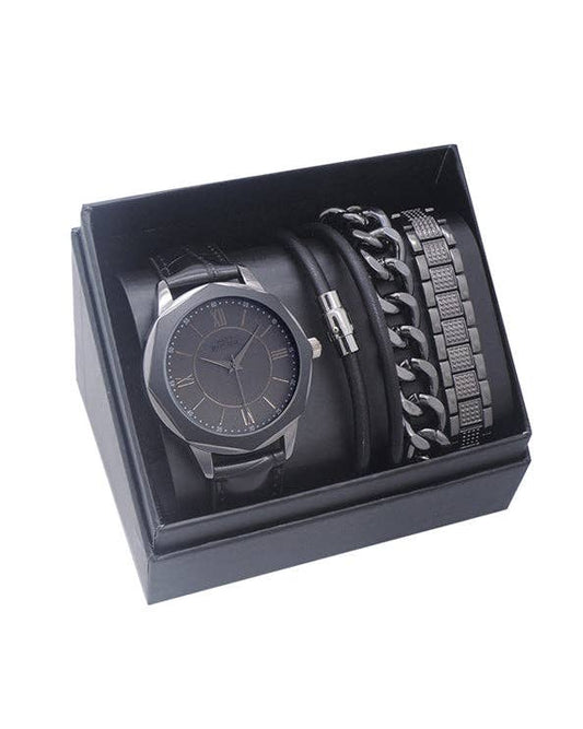 Men's Republic Watch set with 3 Bracelet - Gun Metal