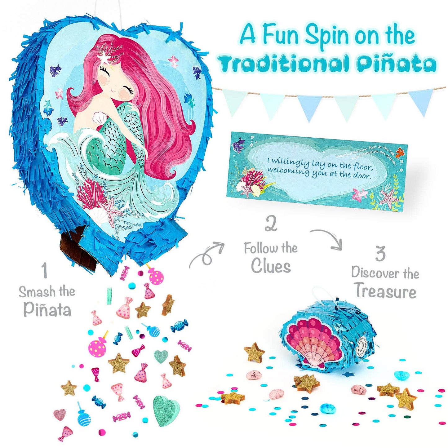 Mermaid Pinata Theme Birthday Party Favor Treasure Hunt Game